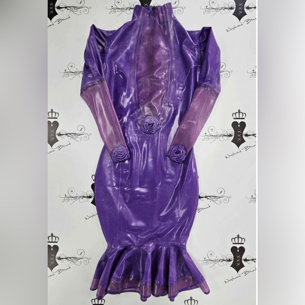 Westward Bound Latex Dauphine de Femme Dress in Purple & Semi-Trans Purple